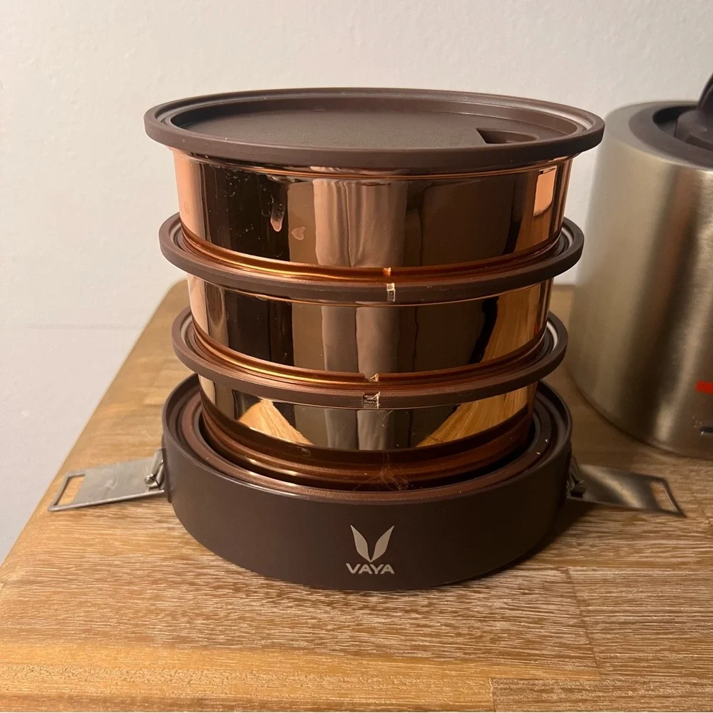 Vaya‎ Insulated Copper-Finished Stainless Steel Lunch Box, 1000 ml, 3 Containers